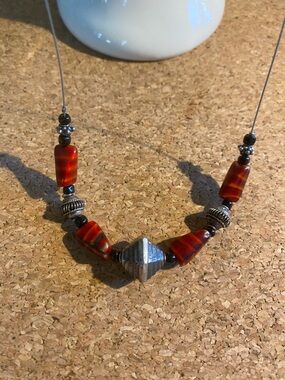 Handcrafted Red and Silver Bead Necklace